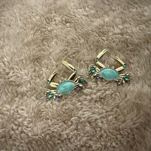 Gold-Tone Crab Statement Earrings with Aqua Stones